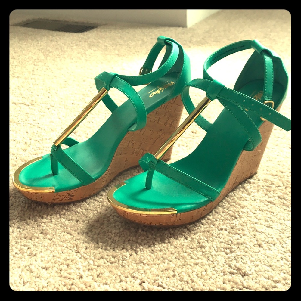 Teal and gold wedges